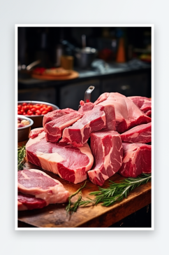AI数字艺术超市新鲜肉类生鲜货架摄影图