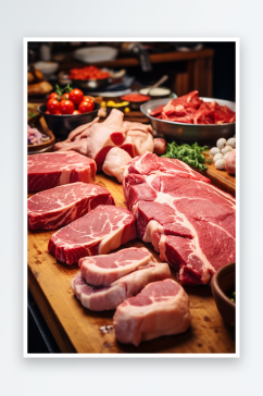 AI数字艺术超市新鲜肉类生鲜货架摄影图