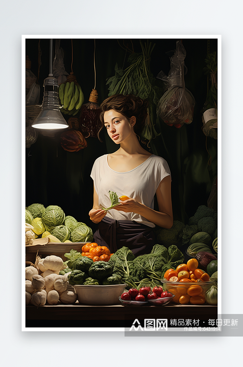 AI数字艺术菜市场生鲜蔬菜市场线条插画素材