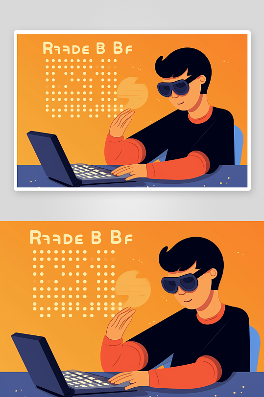 AI数字艺术盲人读盲文扁平化人物插画