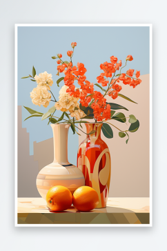 AI数字艺术抽象花瓶静物油画
