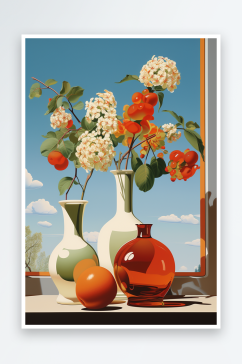 AI数字艺术抽象花瓶静物油画