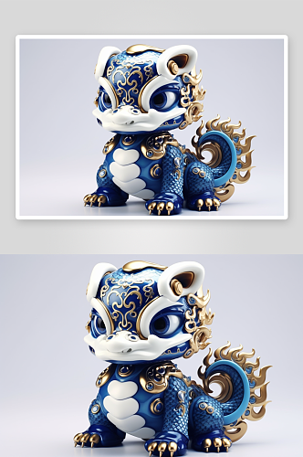数字艺术可爱的中国龙传统形象青花瓷模型