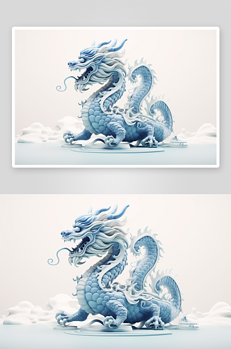 数字艺术可爱的中国龙传统形象青花瓷模型