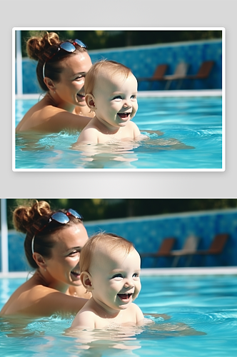 AI数字艺术婴儿游泳玩耍摄影图