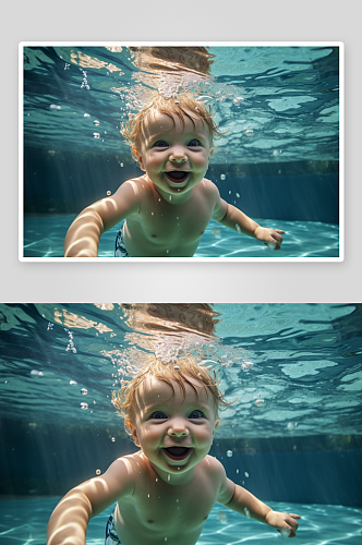 AI数字艺术婴儿游泳玩耍摄影图