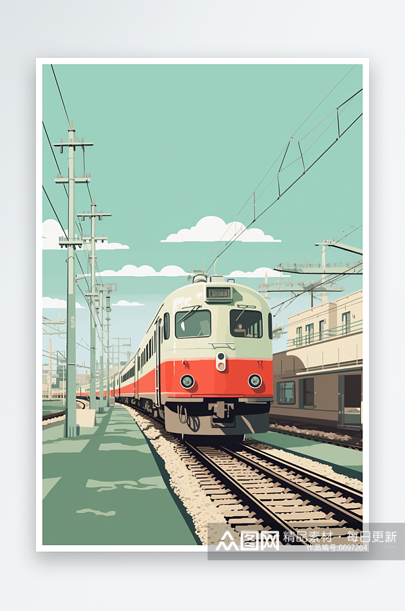 AI数字艺术过年回家春运火车背景插画素材