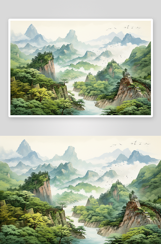 AI数字艺术红色鸿运当头山水画装饰画