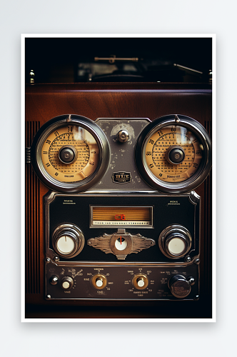 AI数字艺术复古便携式收音机录音机摄影图
