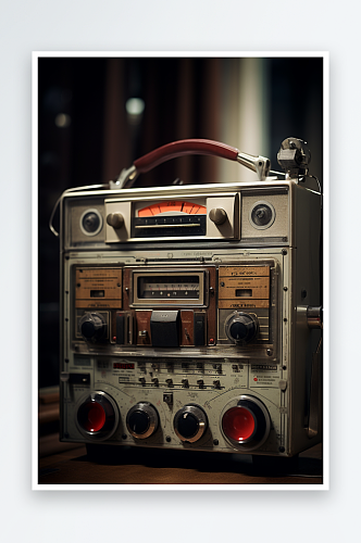AI数字艺术复古便携式收音机录音机摄影图