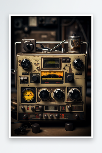 AI数字艺术复古便携式收音机录音机摄影图