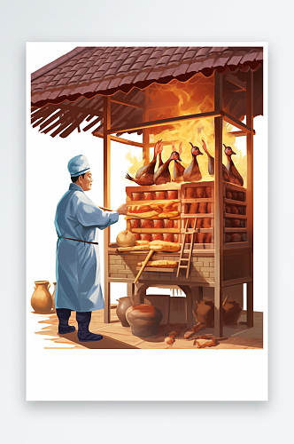 AI数字艺术美味北京烤鸭美食制作元素插画