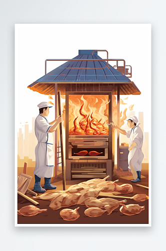 AI数字艺术美味北京烤鸭美食制作元素插画