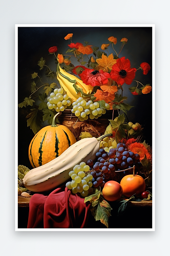 AI数字艺术欧式水果静物油画
