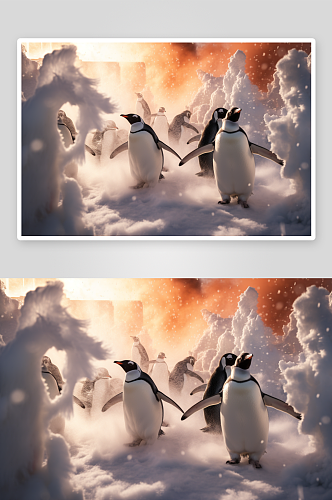 AI数字艺术全球变暖企鹅摄影图