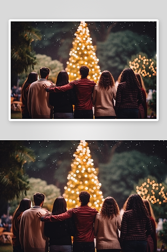 AI数字艺术圣诞节人物背影摄影图