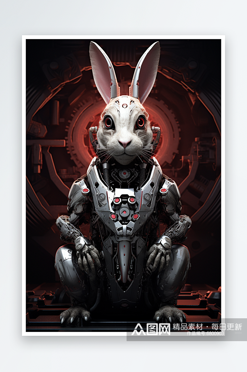 AI数字艺术十二生肖机械兔动物图片素材