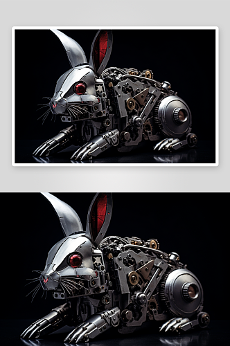 AI数字艺术十二生肖机械兔动物图片