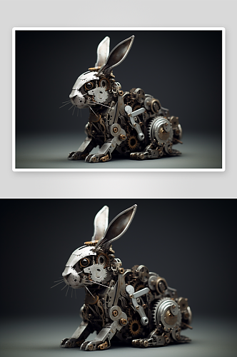 AI数字艺术十二生肖机械兔动物图片