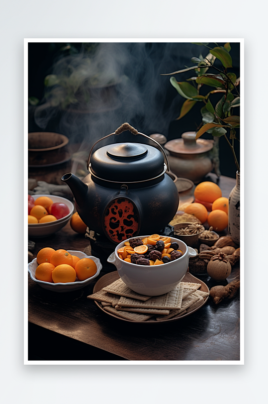 AI数字艺术围炉煮茶摄影图