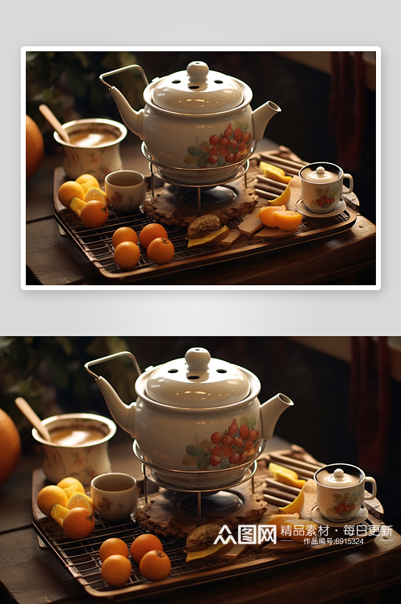 AI数字艺术围炉煮茶摄影图素材