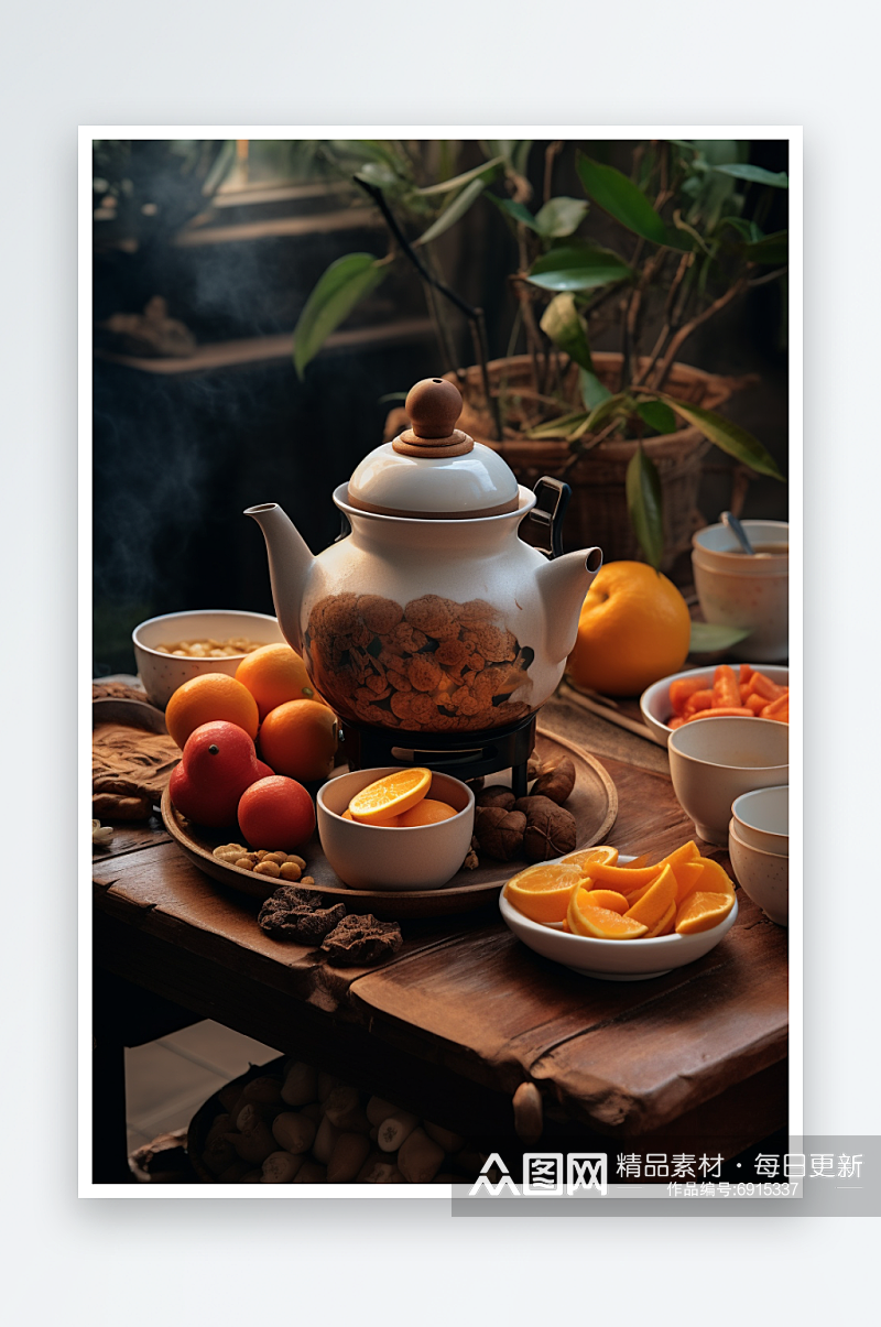 AI数字艺术围炉煮茶摄影图素材