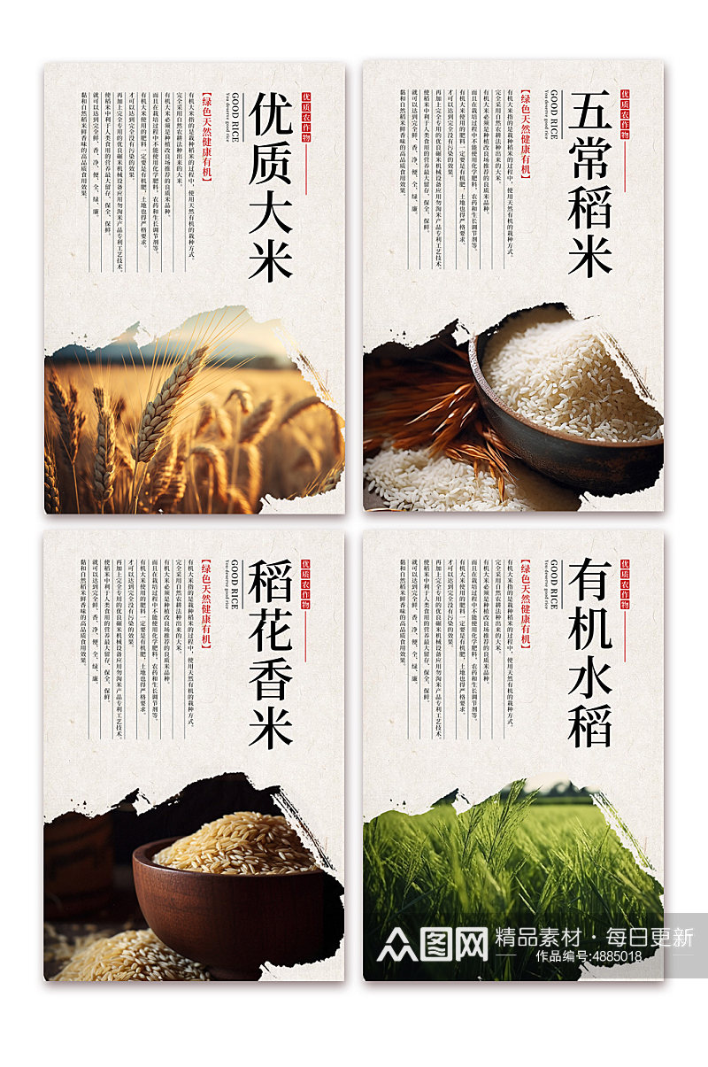 简约水稻大米绿色农产品农业农耕系列海报素材