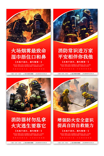 红色消防安全标语系列宣传海报