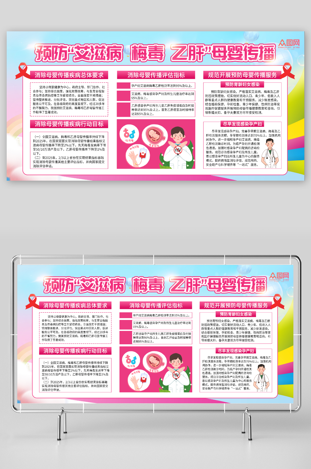 消除艾滋病梅毒乙肝母婴传播疾病展板素材