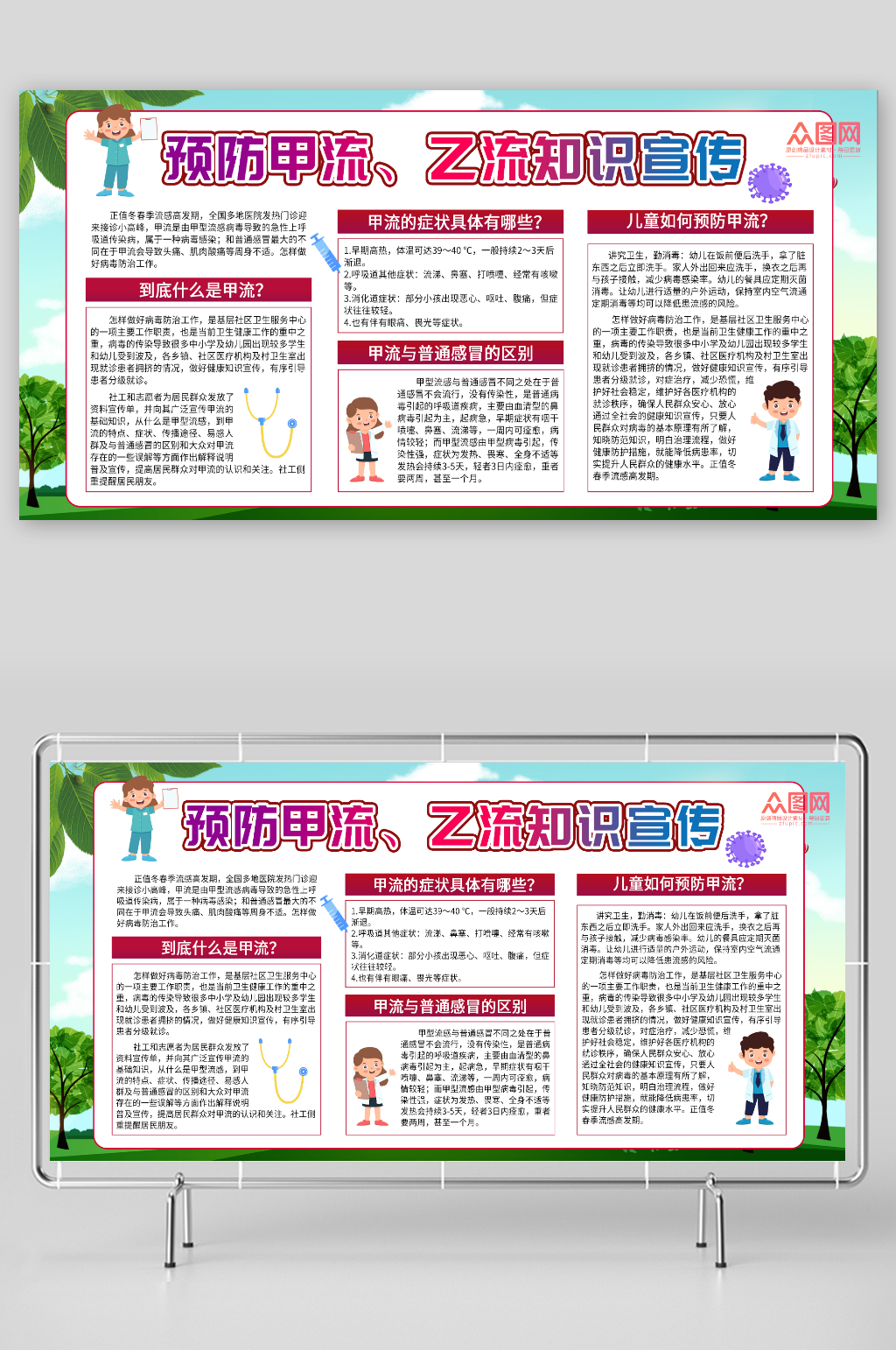 预防甲流乙流流感知识宣传医疗展板素材