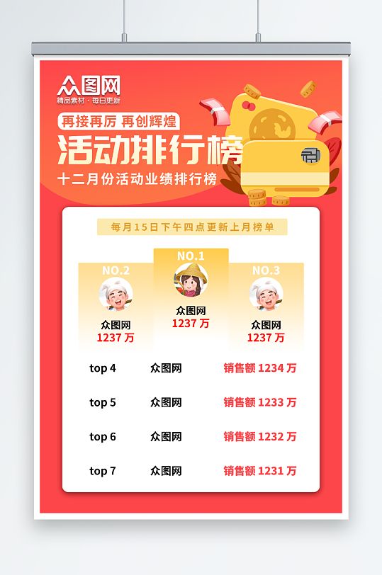 扁平风销售人物互联网h5活动排行榜海报