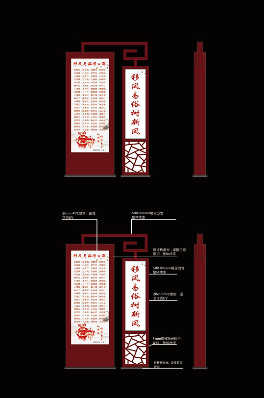 红色中国传统社区小区导视宣传立牌