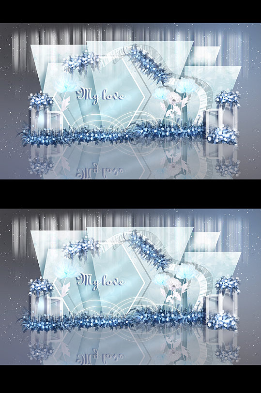 蓝色婚礼效果图迎宾区-众图网