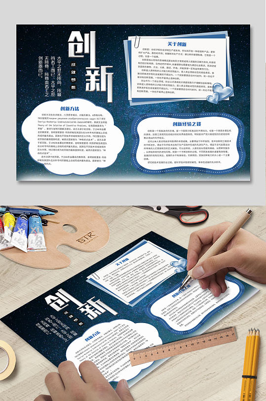 创新创业蓝色星空手抄报