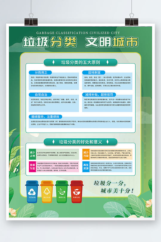 简约绿色插画风垃圾分类内容宣传系列海报-众图网