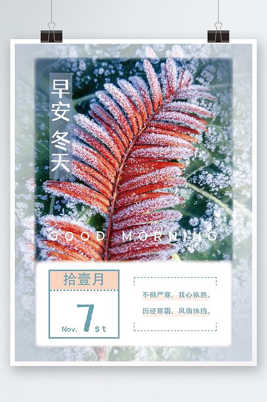 日签日历小清新冬天霜雪海报