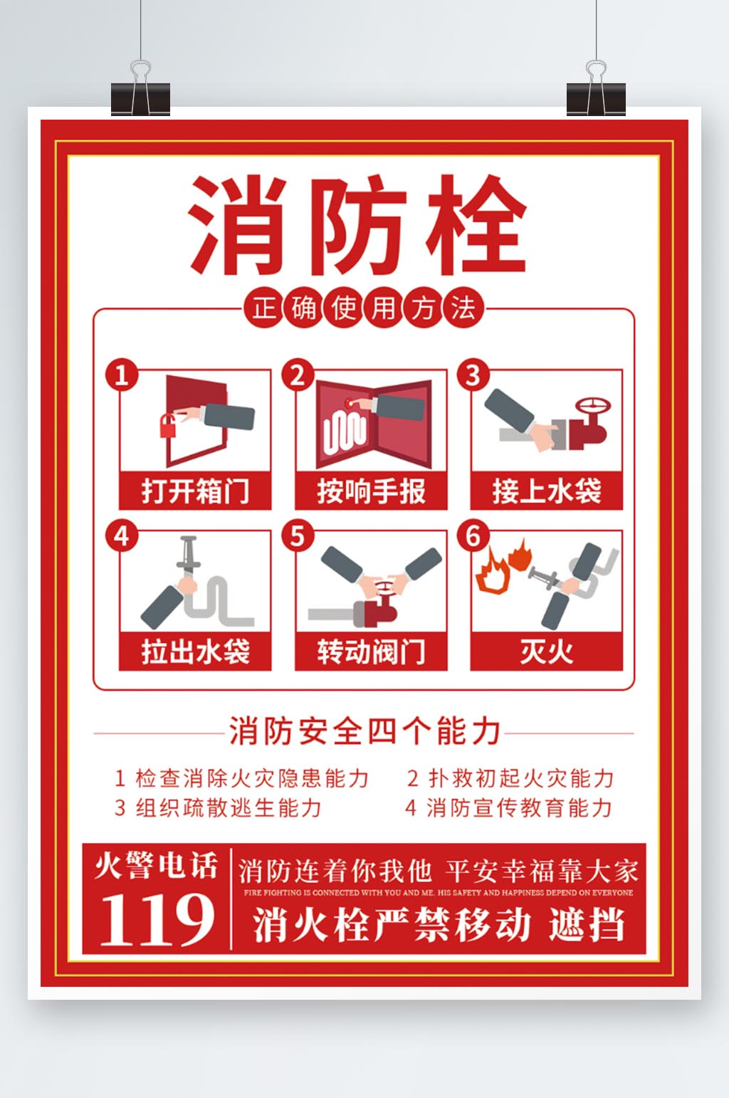 消防栓消火栓正确使用方法宣传海报