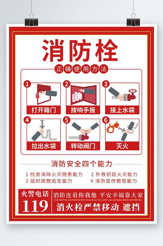 消防栓消火栓正确使用方法宣传海报