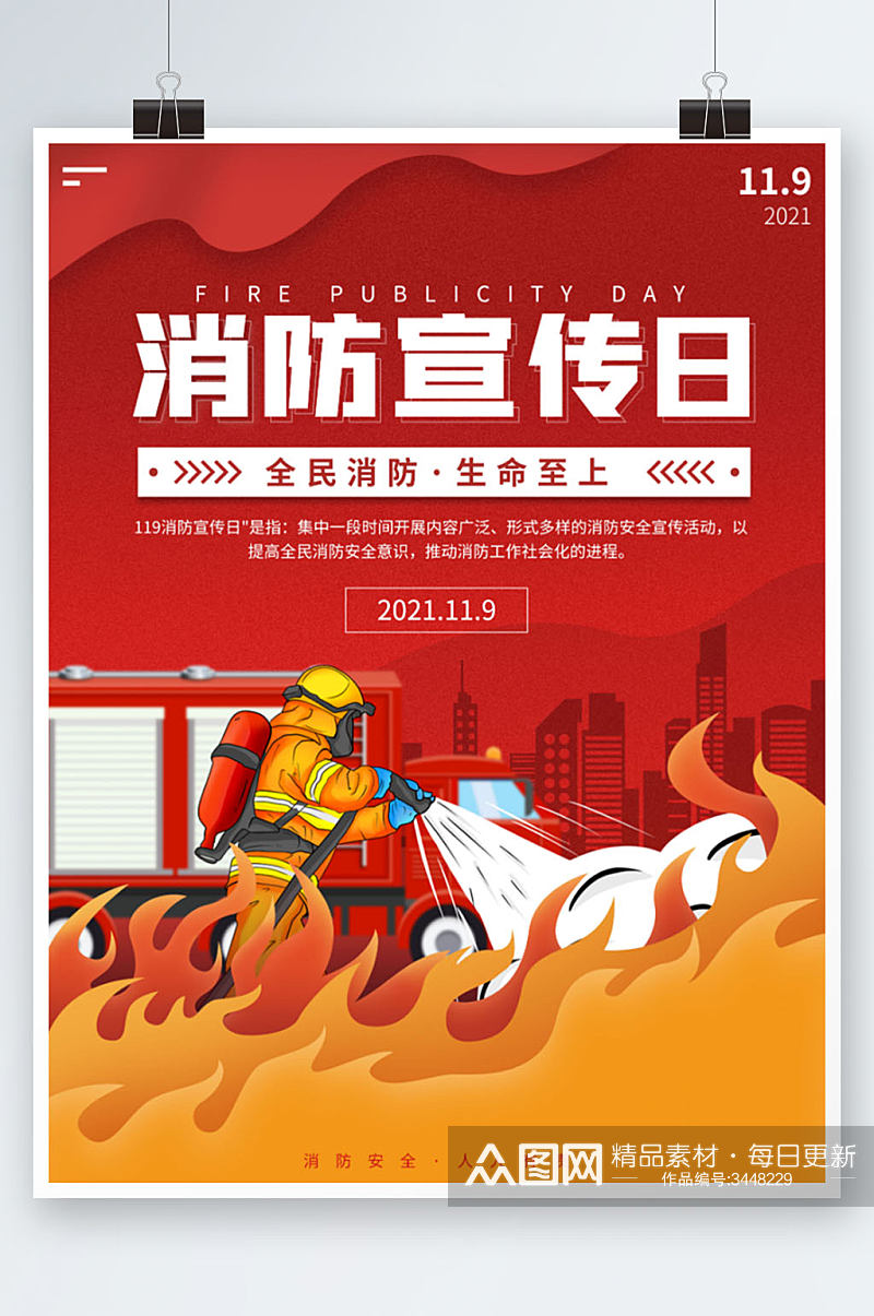 中国消防宣传日宣传手机海报素材