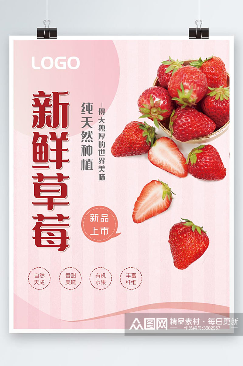 新鲜草莓促销海报素材