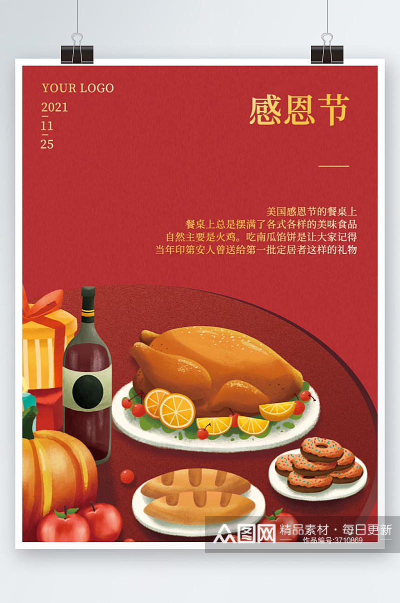 感恩节海报感恩节美食火鸡西方节日海报素材