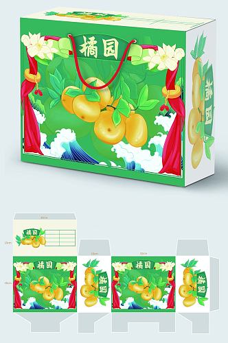 手绘国潮国风插画农产品水果橘橙子绿色包装