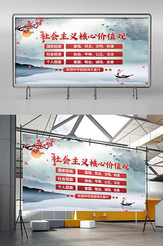 中国风社会主义核心价值观党建海报展板背景
