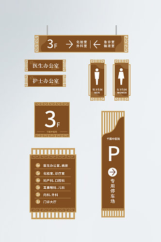 中式古典中医院vi导视门牌标识牌