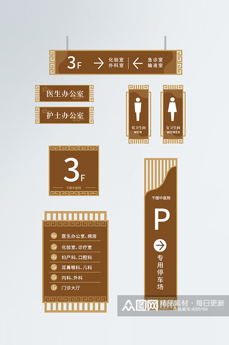 中式古典中医院vi导视门牌标识牌素材