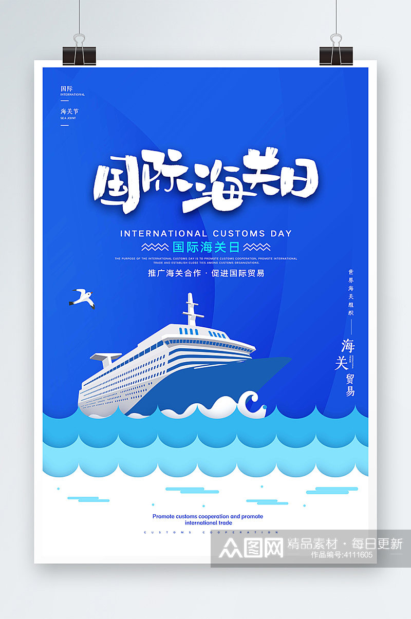 海洋蓝创意简约国际海关日宣传海报素材