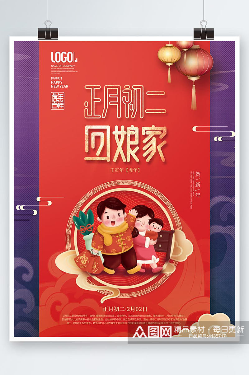 中国风2022年虎年新年春节年俗大年初二素材
