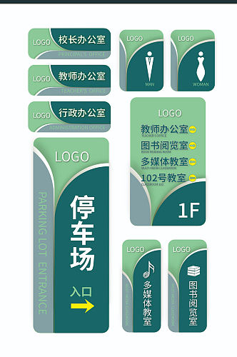 绿色简约大学校园vi导视温馨提示门牌