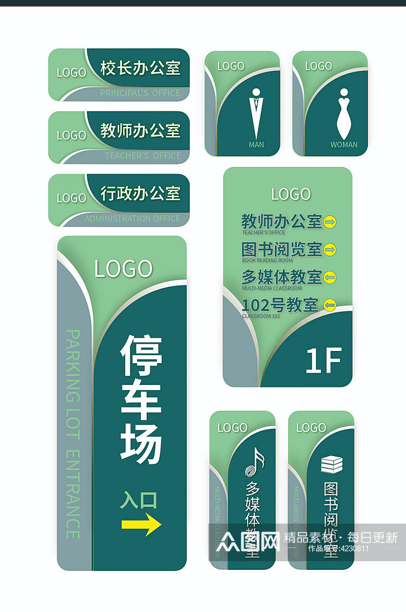 绿色简约大学校园vi导视温馨提示门牌素材