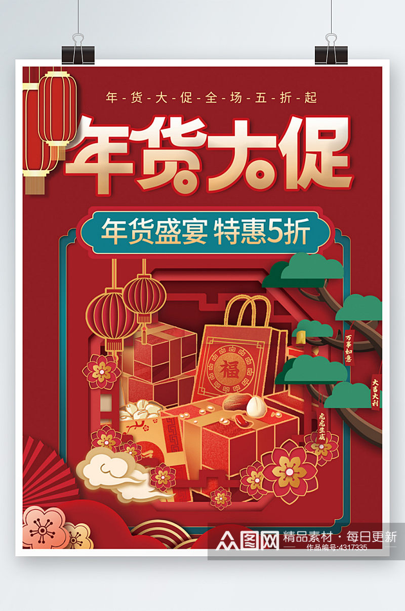 国潮风新年虎年年货节盛宴商场超市促销海报素材